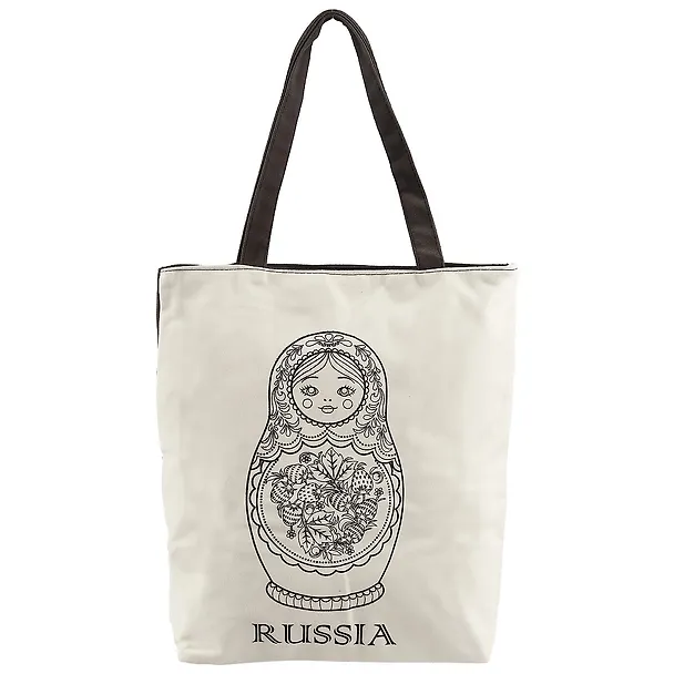 Сумка на молнии Матрешка на белом фоне, 38*35см (текстиль, флис) 2618225 — 1