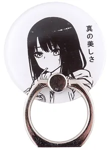 Держатель-кольцо для телефона Аниме Девушка с напитком (Сёдзё) (ч/б) (металл) (коробка)