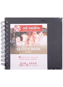 Блокнот для зарисовок 15*15см 80л "Art Creation" 110г/м2, 7БЦ, спираль, черный, Fabriano 