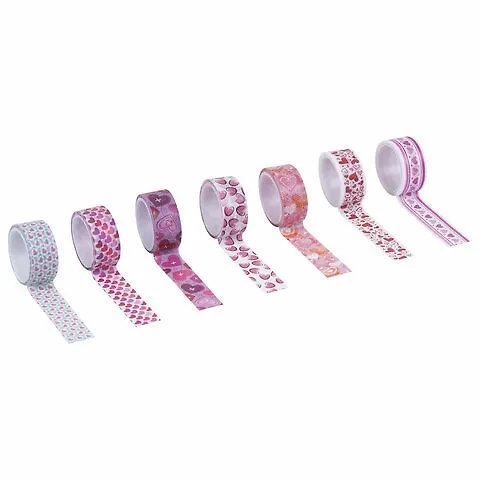 Клейкие WASHI-ленты для декора СЕРДЦА, 15 мм х 3 м, 7 цветов, рисовая бумага, ОСТРОВ СОКРОВИЩ, 661708 2804230 — 3