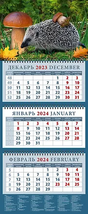 Календарь квартальный 2024г 320*760 "Ежик с грибом" настенный, трёхблочный, спираль 2998273
