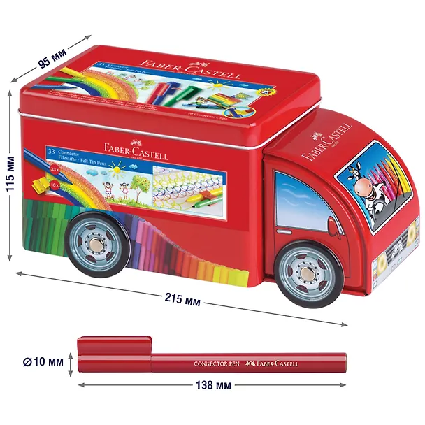 Набор для рисования в боксе «Connector Truck» Faber -Castell, 33 фломастера/10 клипс 3113543 — 6