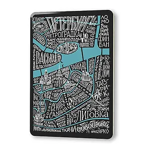 Сувенир, Магнит Карта “Говори как Петербуржец” (черная) 5,6*8,3см, картон