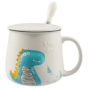 Кружка с крышкой и ложкой Динозаврик обьёмный (керамика) (400мл) (12-07160-715)