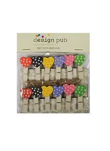 Прищепки декор. деревянные с веревкой Сердца в горох (11007503) (3,5см) (12шт) (упаковка)