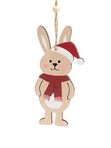 Новогоднее подвесное украшение Зайчик в шарфике (12,5х7) (дерево)