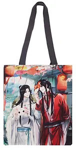 Сумка-шоппер Благословение небожителей Се Лянь и Хуа Чэн с масками (цветная) (текстиль, флис) (38х35) (12-11522-Z9)