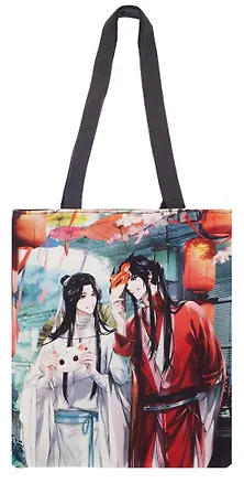 Сумка-шоппер Благословение небожителей Се Лянь и Хуа Чэн с масками (цветная) (текстиль, флис) (38х35) (12-11522-Z9) 3077004