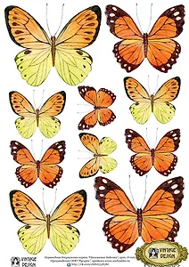 Декупажная карта переводная Оранжевые бабочки (D-029) (упаковка)