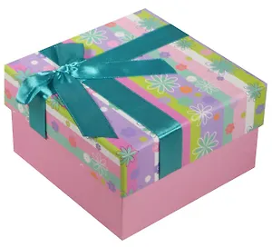 Коробка подарочная "Полосы с цветами", 9*9*5.5см