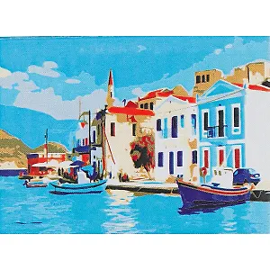 Холст с красками по номерам Цветные домики на причале (HS071) (22х30см) (13цв) (Рыжий Кот) (3+) (коробка)