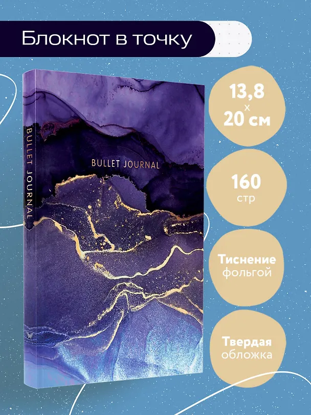 Книга для записей А5 80л тчк. "Bullet Journal (мраморный)" с наклейками 3098378 — 4