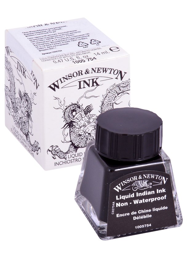 Тушь художественная чёрная водорастворимая, 14 мл, Winsor&Newton 261817 — 1