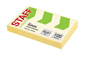 Блок бумаги 76*51 "Standard" самоклеящийся желтый 100л, Staff 3147391