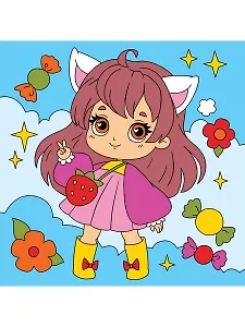 Холст с красками Девочка с ушками, 15х15 см