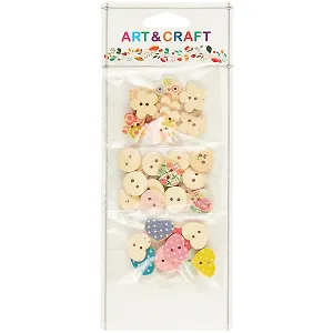 Набор деревянных пуговиц Клетка, горох (микс форм  и цветов), 30шт (орр)