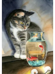 Картина по номерам на подрамнике "Кот и аквариум" (17х22)