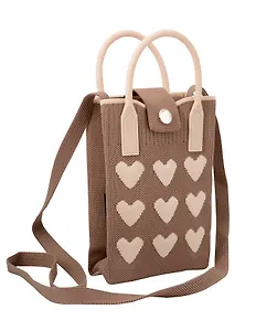 Сумочка вязаная с застежкой Сердечки (коричневая) (12х18х6) (текстиль) (12-Yiheng-0613)