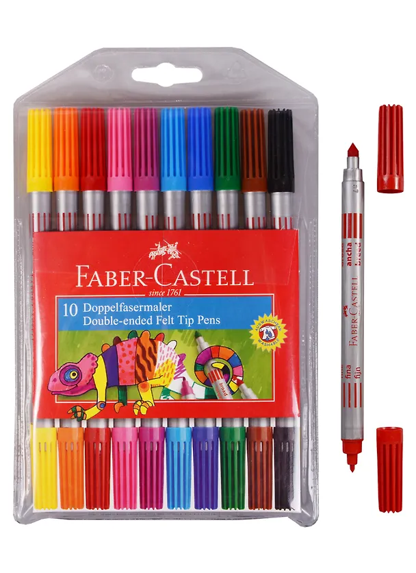 Фломастеры Faber-Castell, двухсторонние смываемые 10 цветов 234826 — 2