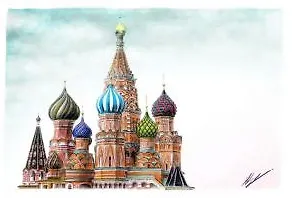 Открытка Москва карандаш "Москва. Собор Василия Блаженного"
