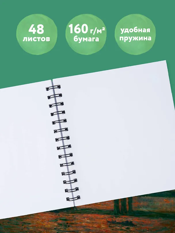 Скетчбук 197*197 48л "Клод Моне" тв.обложка, спираль 3028167 — 4
