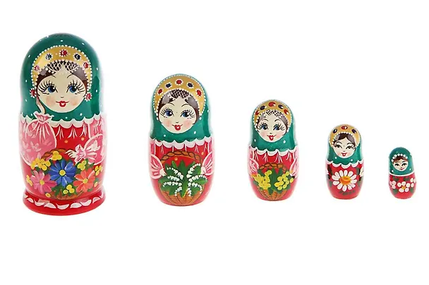 ГС Матрешка 5 кукол Дуняша красное платье зеленый платок (18 см) (1280270) 2534508 — 1