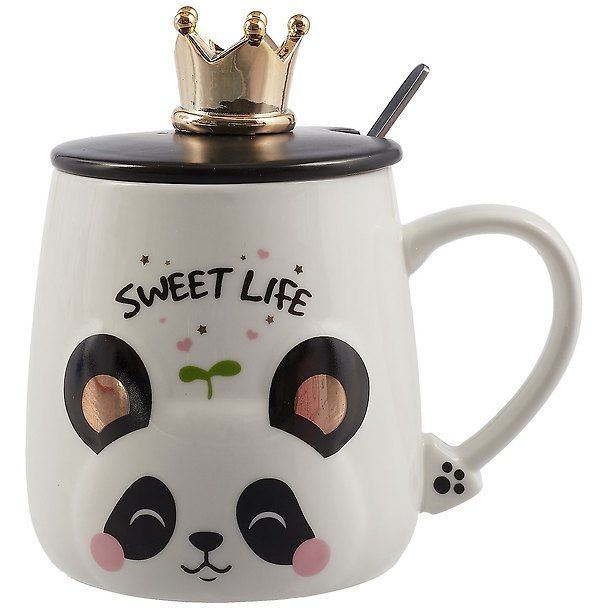 Кружка с крышкой-короной и ложкой Панда Sweet life (420мл) (12-06641-8283) 2870740 — 1