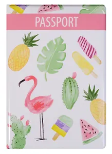 Обложка для паспорта Фламинго, кактусы, ананасы (ПВХ бокс) (ОП2018-181)