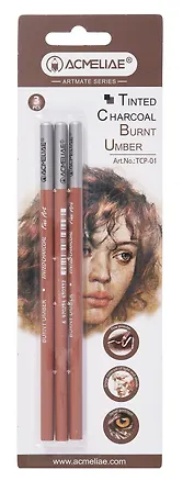 Карандаши угольные 03шт жженая умбра, блистер, ACMELIAE 3077434