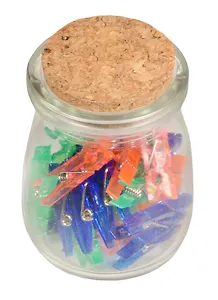 Зажимы для бумаг 32мм 30шт "Прищепки" неон, стекл.банка, MUST HAVE!