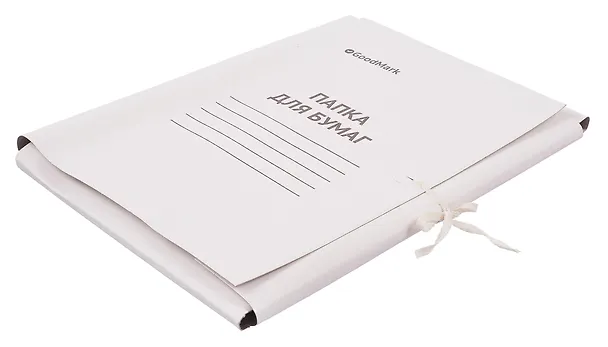 Папка на завязках А4, мелованный картон 380 г/м2, белая, GoodMark 3103382 — 3