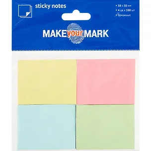 Набор блоков для записей «Make your mark», пастельные,  4 по 100 листов, 5 х 3.8 см 240264