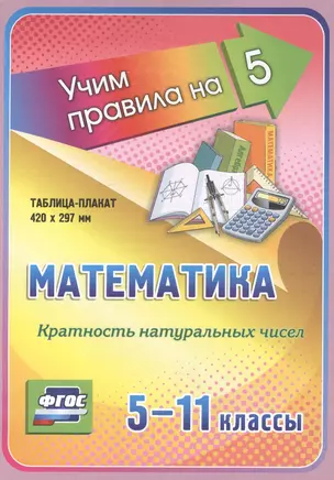 Математика. Кратность натуральных чисел. 5-11 классы. Таблица-плакат — 2594246 — 1