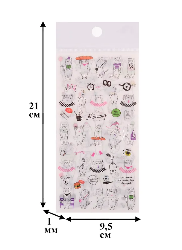 Наклейки Цветные коты бумажные , 9*17,5 (6 листов) 2727268 — 3
