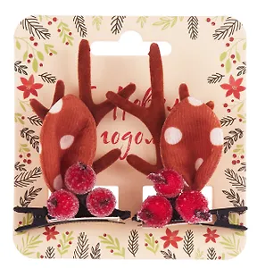 Заколки новогодние Рожки олененка с ушками и ягодами (2шт) (текстиль) (12-6142-HNY25)
