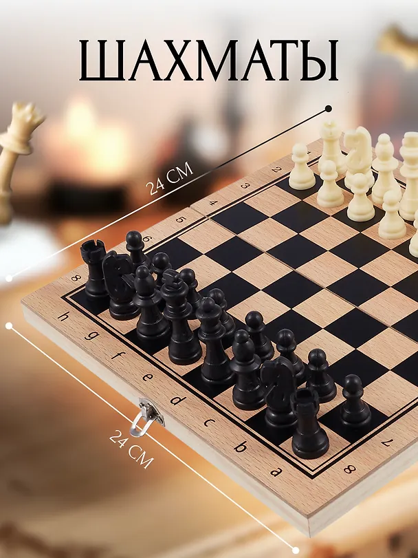 Шахматы с пластиковыми фигурами, 24 х 24 см 2644658 — 1