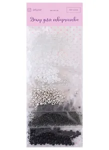 Бисер круглый "Чёрный, белый и серебро" 5 цветов х 10 грамм