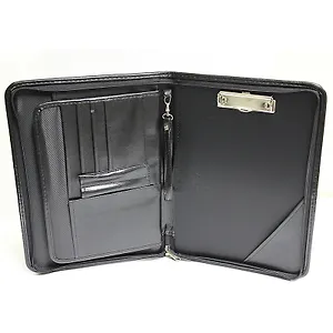 Папка деловая 270*370 кожзам, черная люкс, 2 кармана, кармашки под ручки и визитки, прижим, ручка-петля, Канцбург