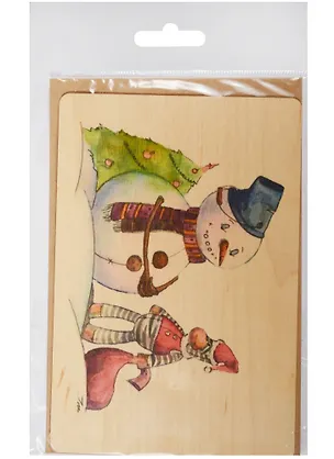 Открытка деревянная НГ Зебра и снеговик (Инга Пальцер) 2558478