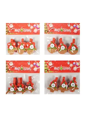 Набор прищепок Новый год (Варежка/Шар/Елка/Олень) (в ассорт.) (3шт.) (3+) (упаковка) 2501021