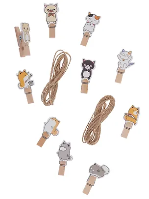 Набор Прищепки декоративные с веревкой 10 шт. Собачки+Прищепки декоративные с веревкой Котики (10шт) (11-22535-8396) (упаковка) 3086686