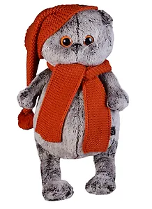 Мягкая игрушка Басик в вязаной  шапке и шарфе (30 см) (Ks30-075)