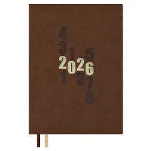 Ежедневник дат. 2026г. А5 176л "Замша" коричневый, кожзам, мягк. переплет, тисн. фольгой, блинт.тиснение, офсет, справ.мат-лы, 2 ляссе, инд.уп