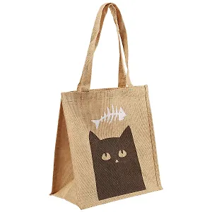 Сумка джутовая M Кот с рыбкой (32х34х18) (12-Eline-9-M)