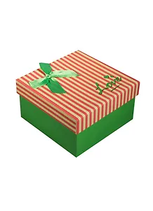 Коробка подарочная 11*11*6,5см, декор. бант, полоска, зеленая, картон, Хансибэг