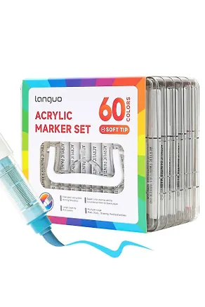 Маркеры акриловые 60цв "Lite" кисть, жидк.чернила, пласт.бокс, Languo 3144687