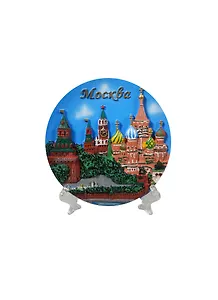 Тарелка декоративная Москва Башни Кремля и Храм Василия Блаженного (D10) (090-10-19K30B)