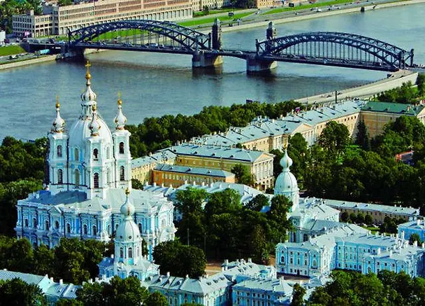 Открытка с видами (СПб) Смольный монастырь и Большеохтинский мост с высоты [SPB-030] 334426 — 1