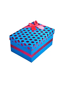 Коробка подарочная 19*13*9,5см, декор. бант, горох, синяя, картон, Хансибэг