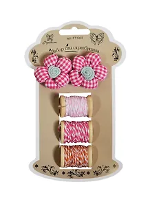 Набор тканевых цветов для скрапбукинга (FT1303) (2шт) (+3 катушки с нитками) (Рукоделие) (упаковка)